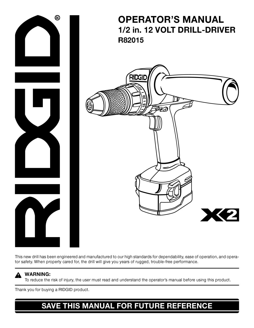 RIDGID R82015 manual OPERATOR’S Manual 