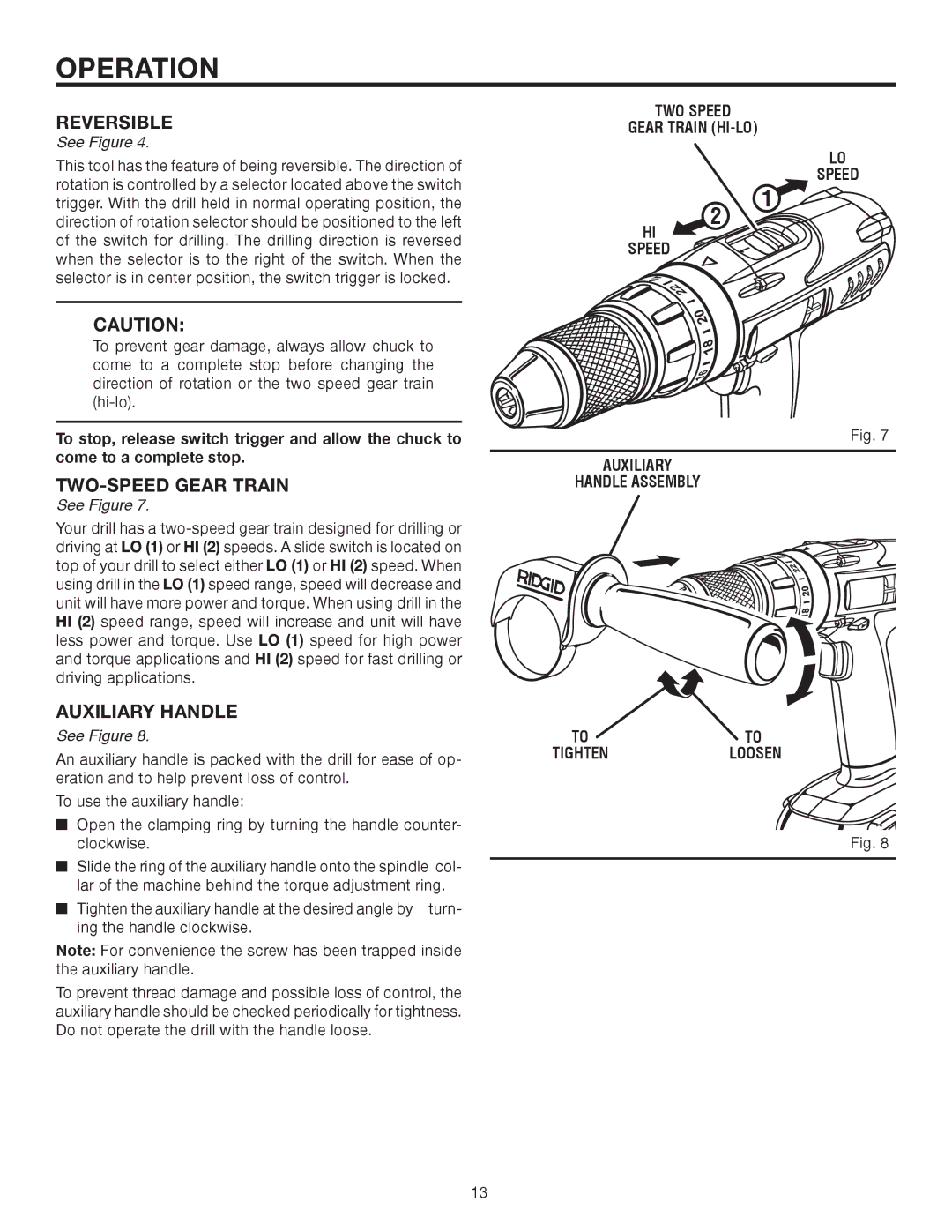 RIDGID R82015 manual Reversible, TWO-SPEED Gear Train 