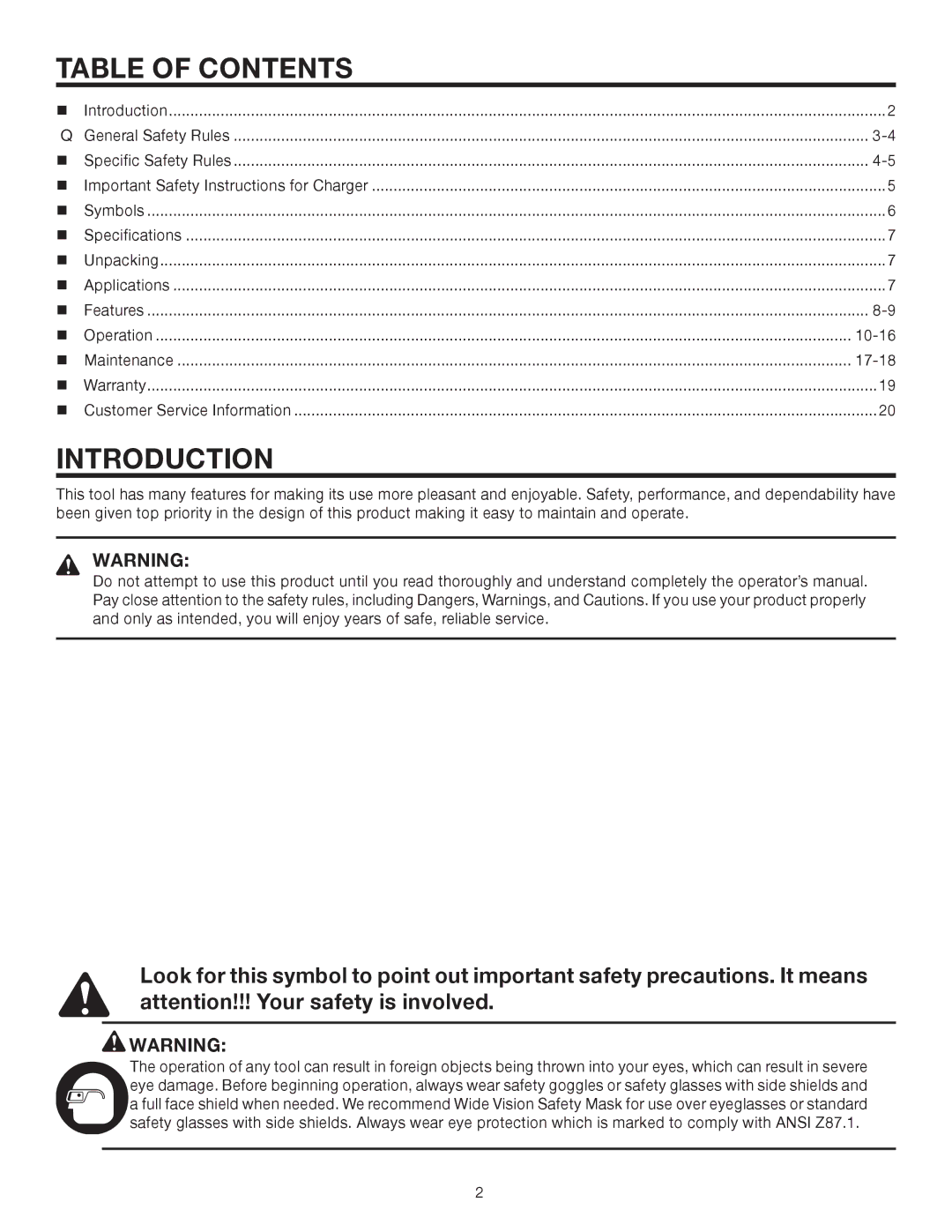 RIDGID R82015 manual Table of Contents, Introduction 