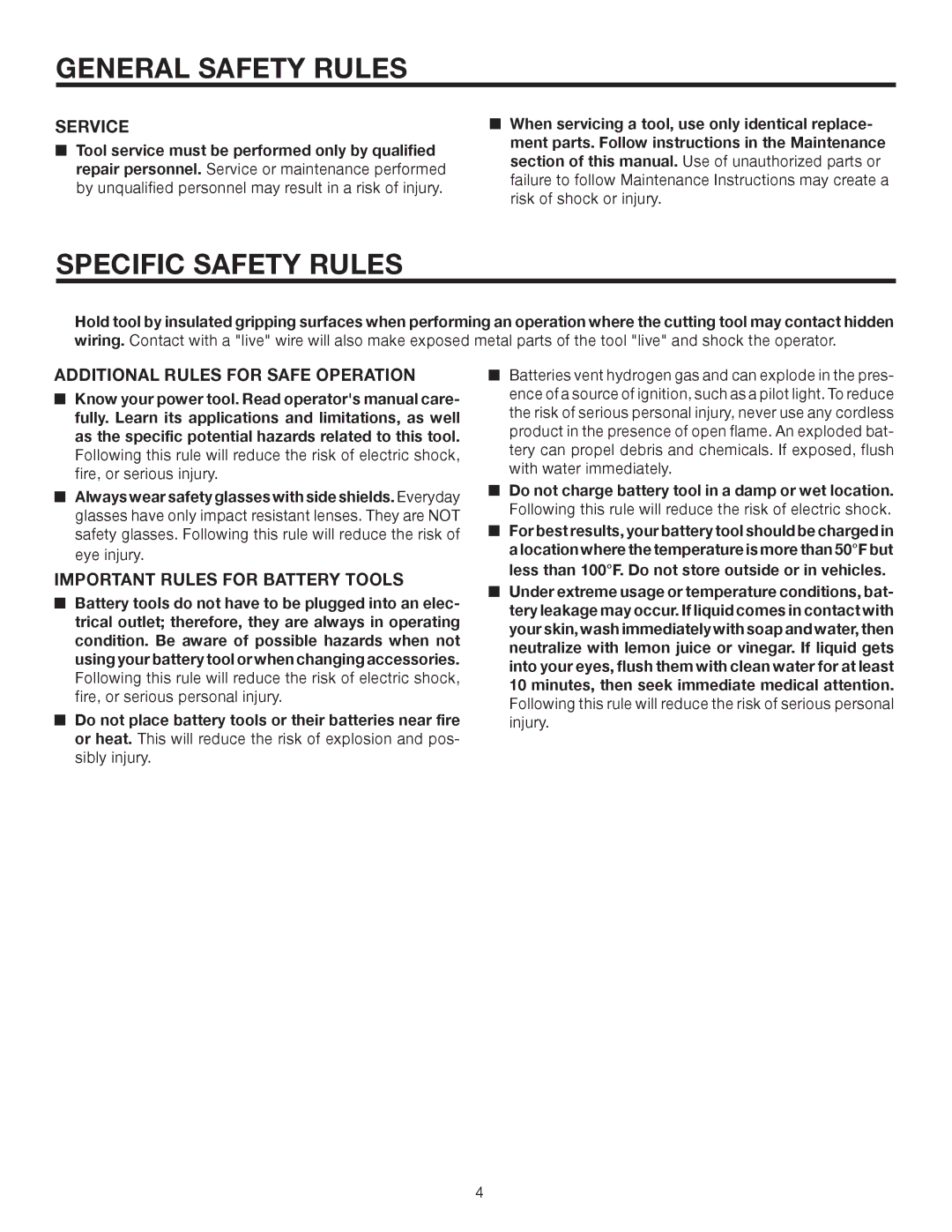 RIDGID R82015 manual Specific Safety Rules, Service 