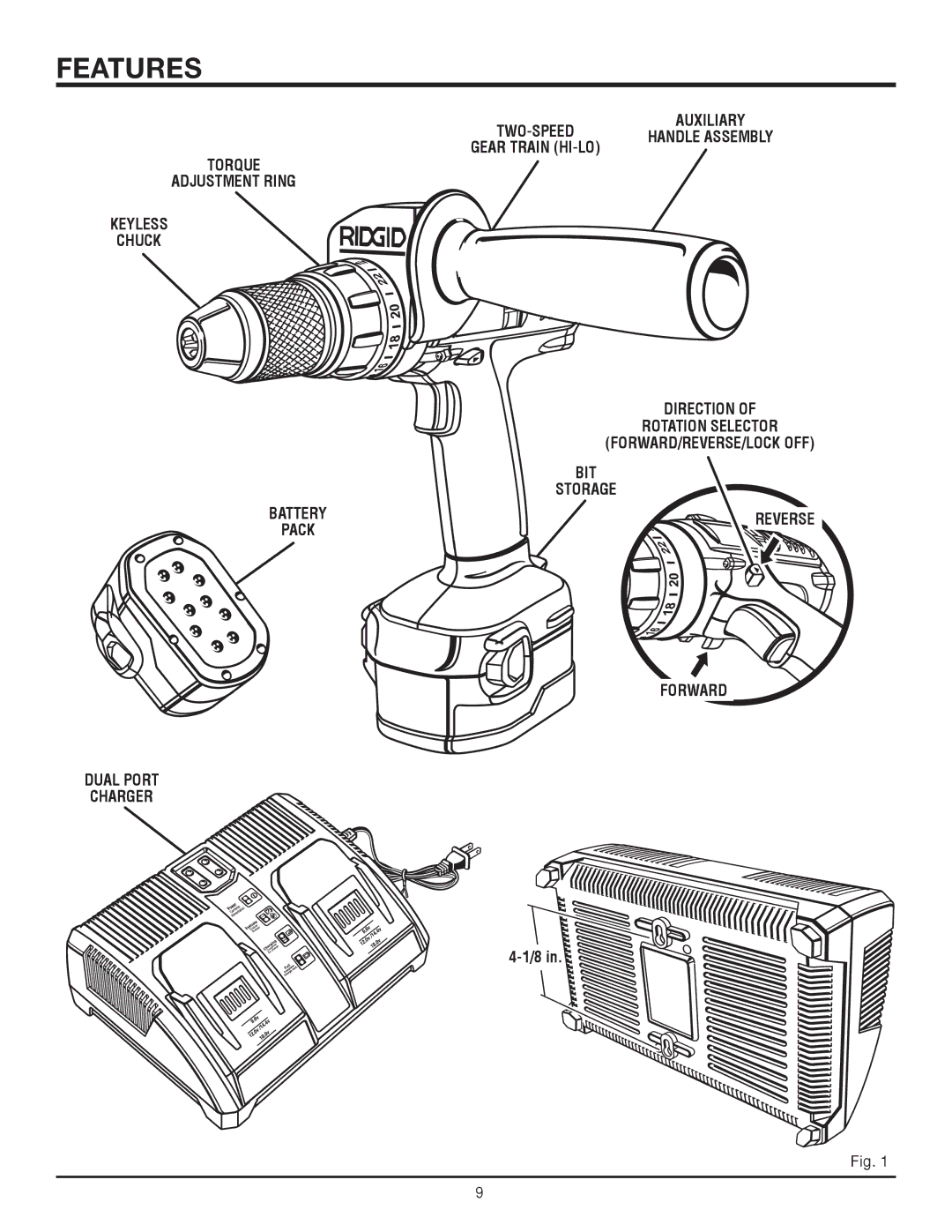 RIDGID R82015 manual Features 