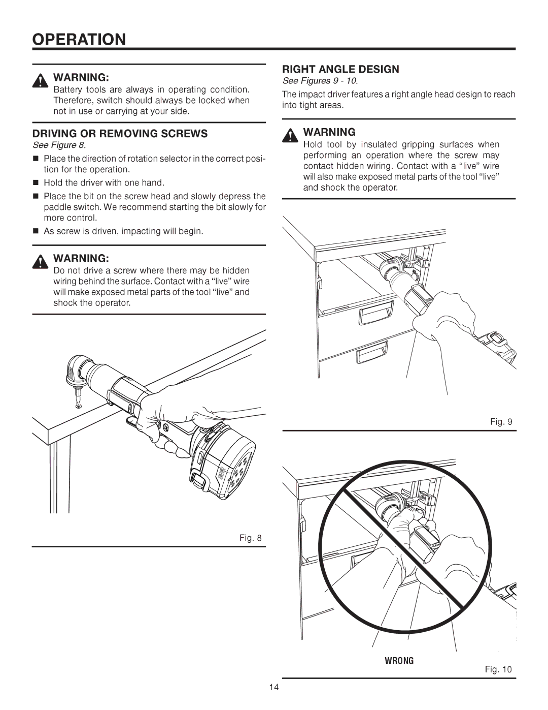 RIDGID R82233 manual Driving or Removing Screws, Wrong 