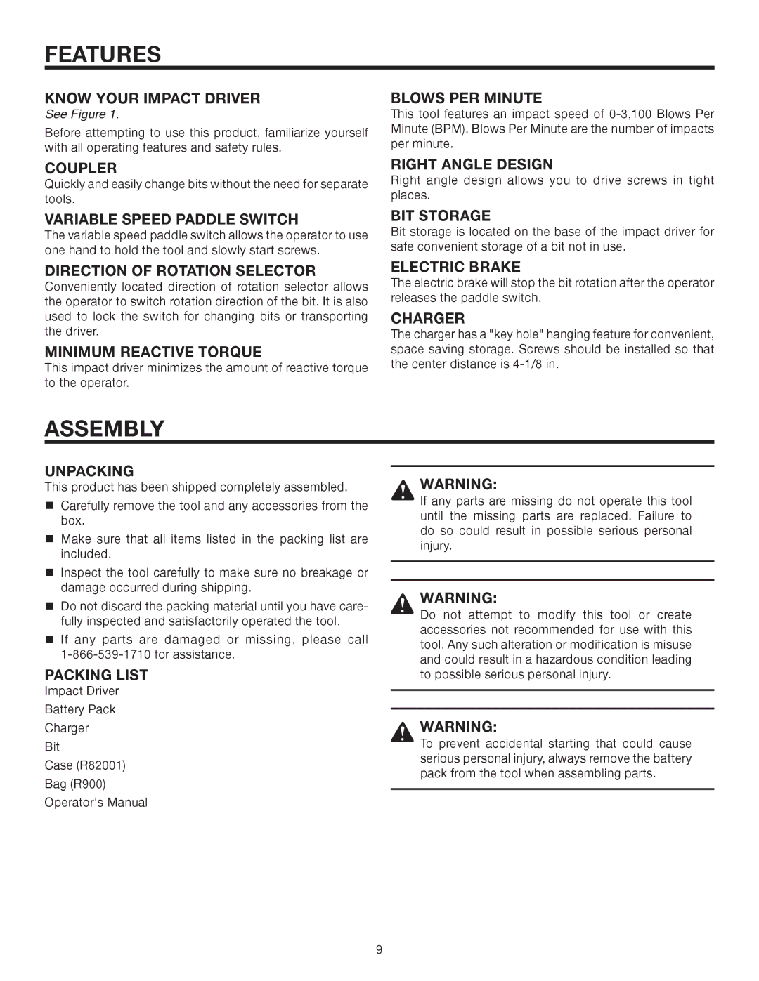 RIDGID R82233 manual Assembly 