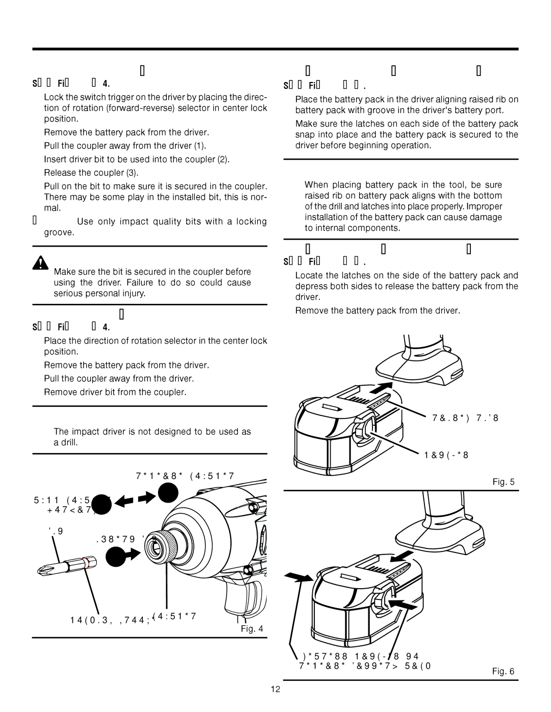 RIDGID R82320 manual Installing Bits, Removing Bits, To Install Battery Pack, To Remove Battery Pack 