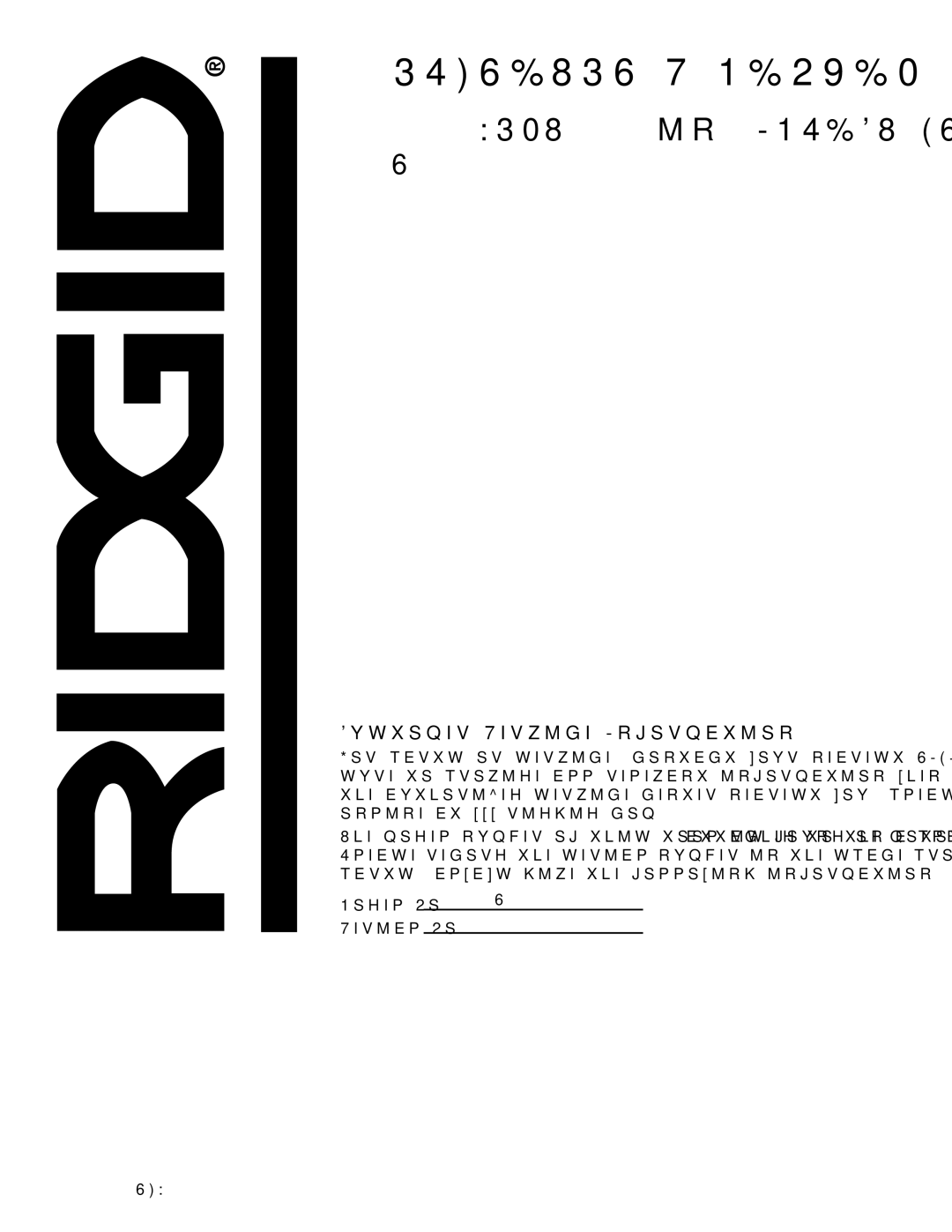 RIDGID R82320 manual Customer Service Information 