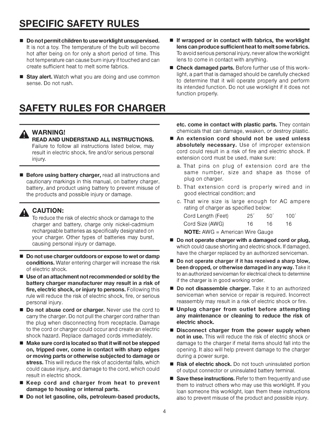 RIDGID R829, R839 manual Safety Rules for Charger 