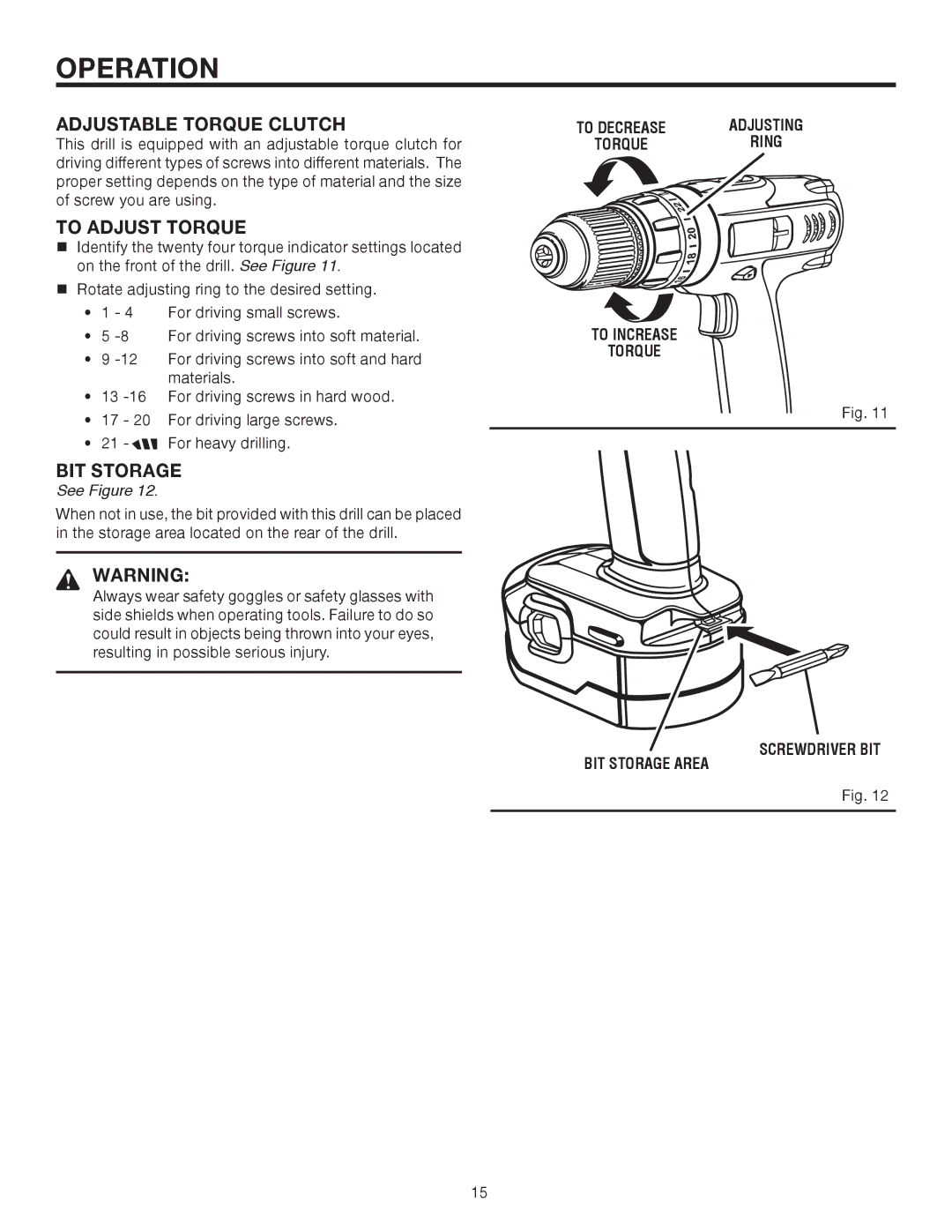 RIDGID R83001 manual Adjustable Torque Clutch, To Adjust Torque, To Increase Torque BIT Storage Area Screwdriver BIT 