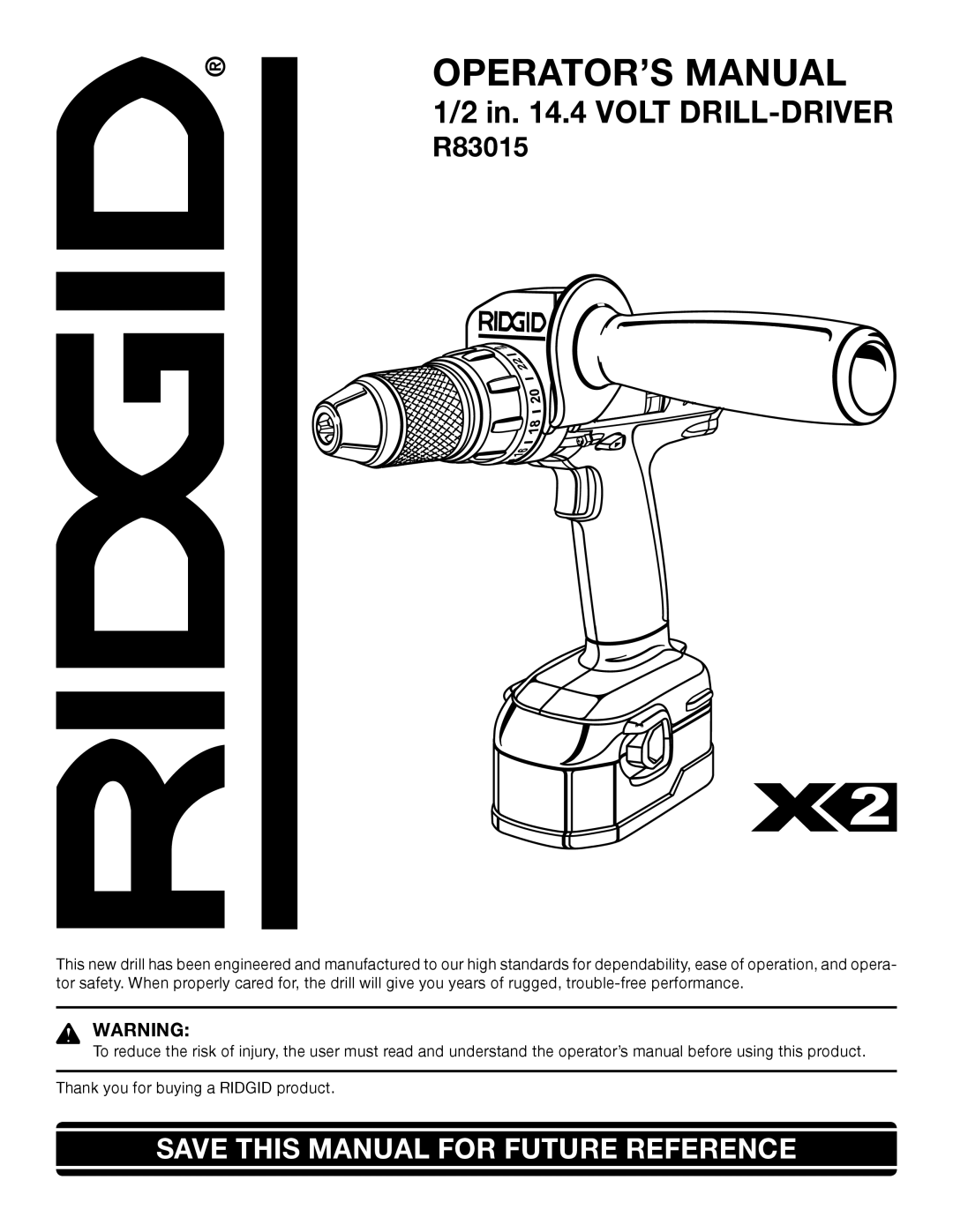 RIDGID R83015 manual OPERATOR’S Manual 