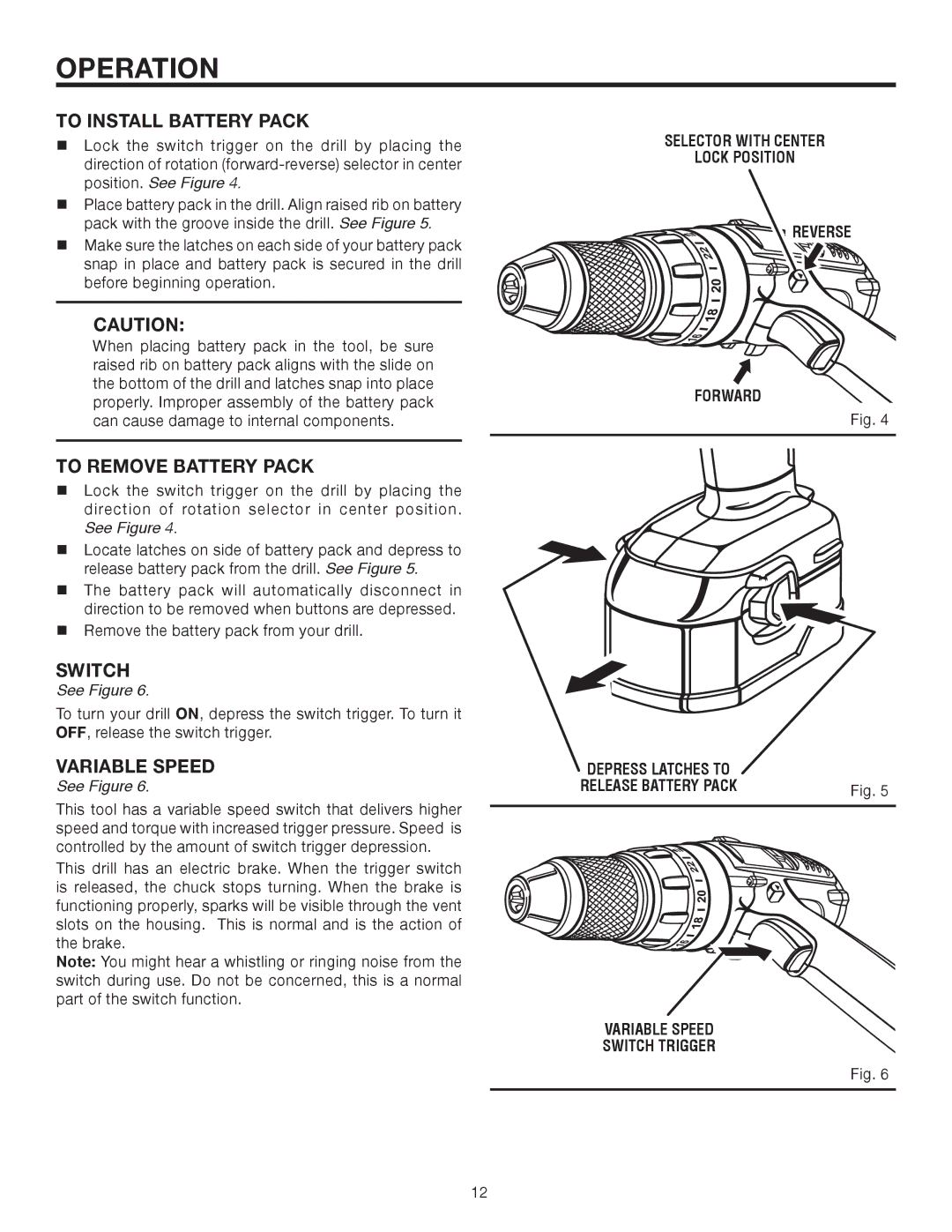 RIDGID R83015 manual To Install Battery Pack, To Remove Battery Pack, Variable Speed 