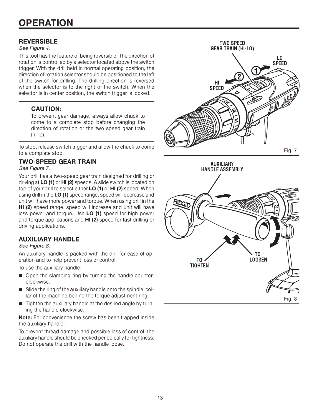 RIDGID R83015 manual Reversible, TWO-SPEED Gear Train 