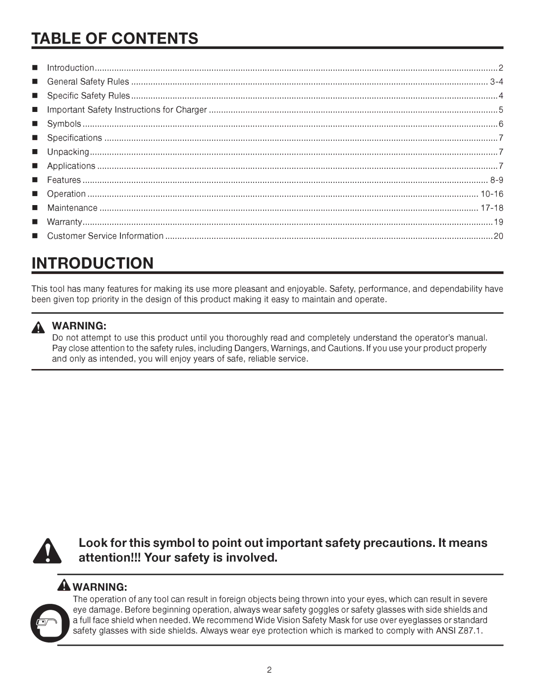 RIDGID R83015 manual Table of Contents, Introduction 