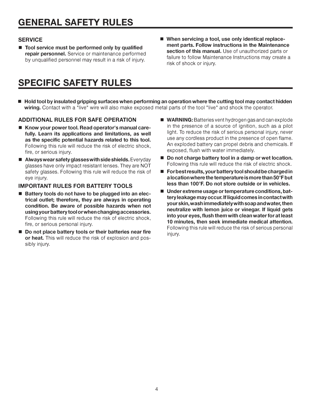 RIDGID R83015 manual Specific Safety Rules, Service 