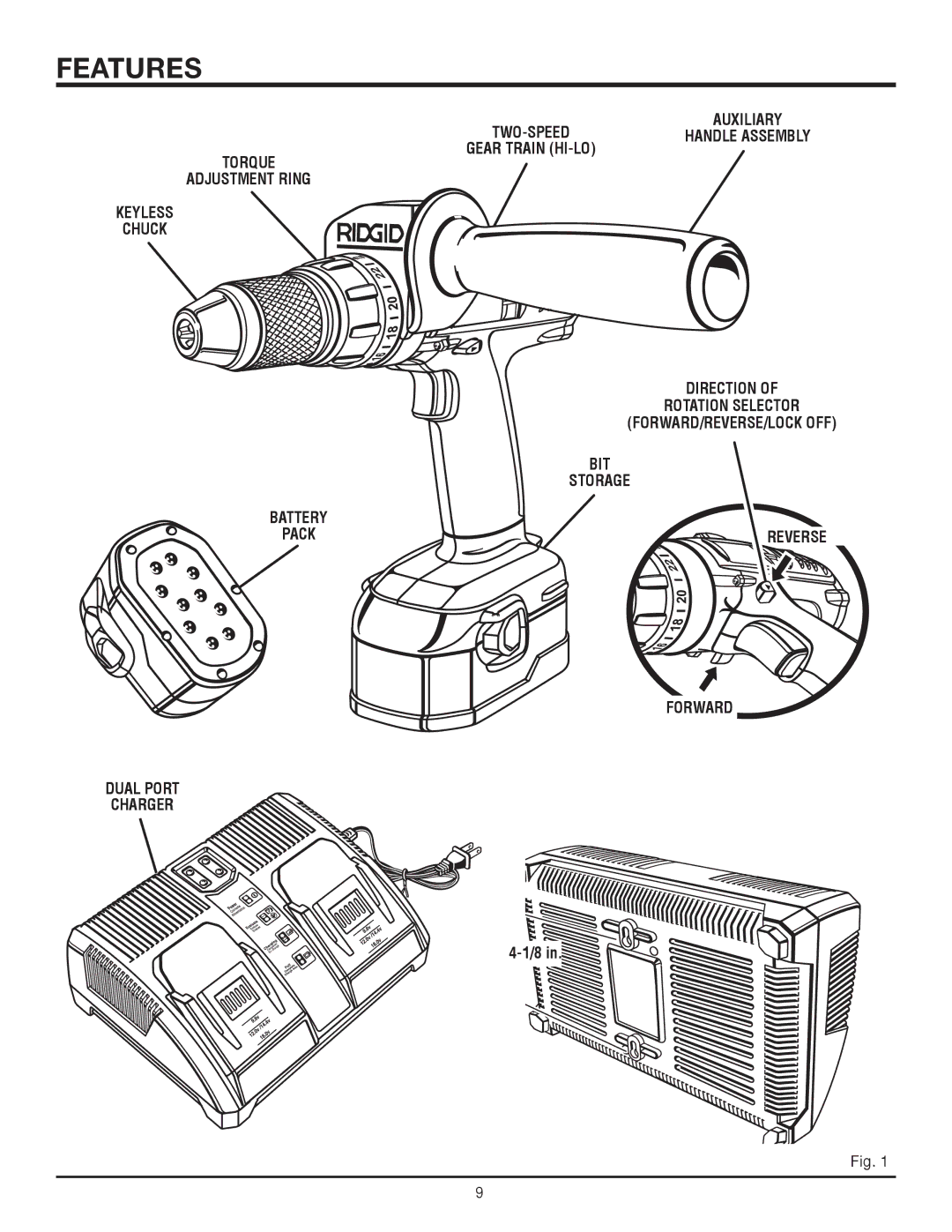 RIDGID R83015 manual Features 