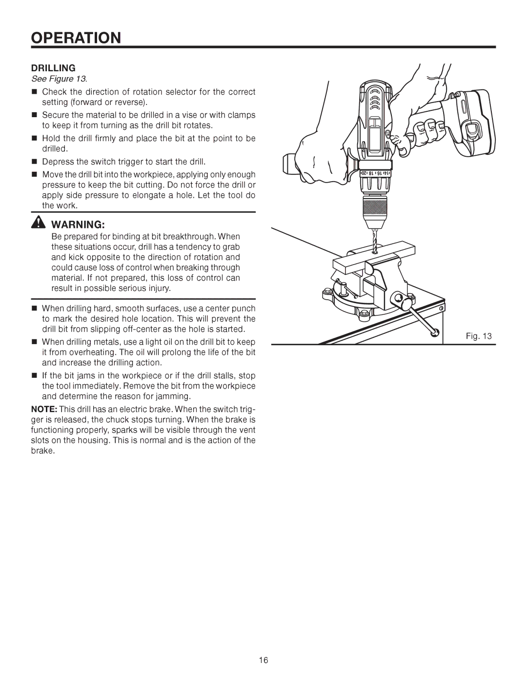 RIDGID R830153 manual Drilling 