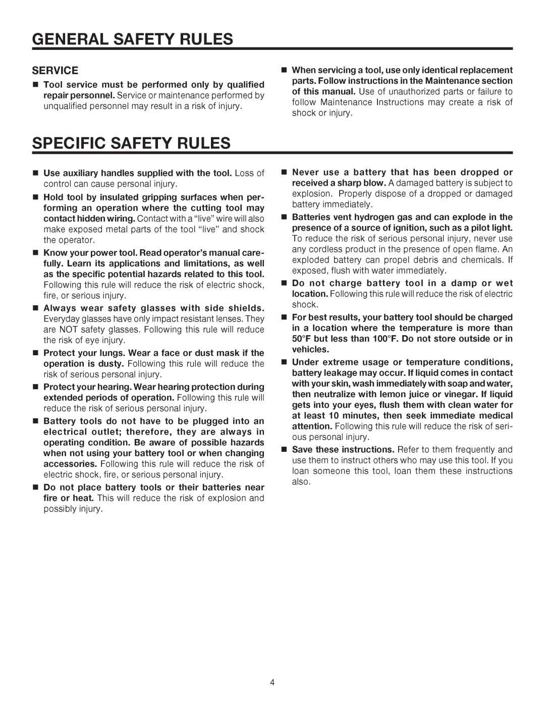 RIDGID R830153 manual Specific Safety Rules, Service 