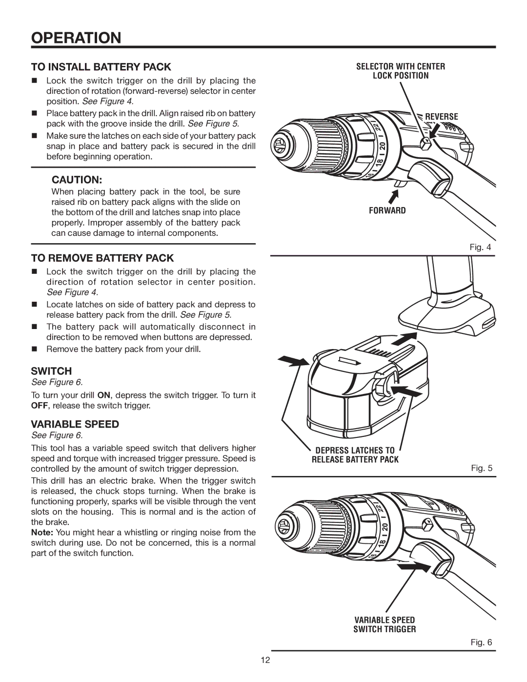 RIDGID R84001 manual To Install Battery Pack, To Remove Battery Pack, Variable Speed 