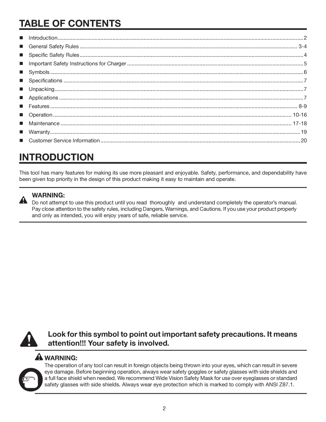 RIDGID R84001 manual Table of Contents, Introduction 