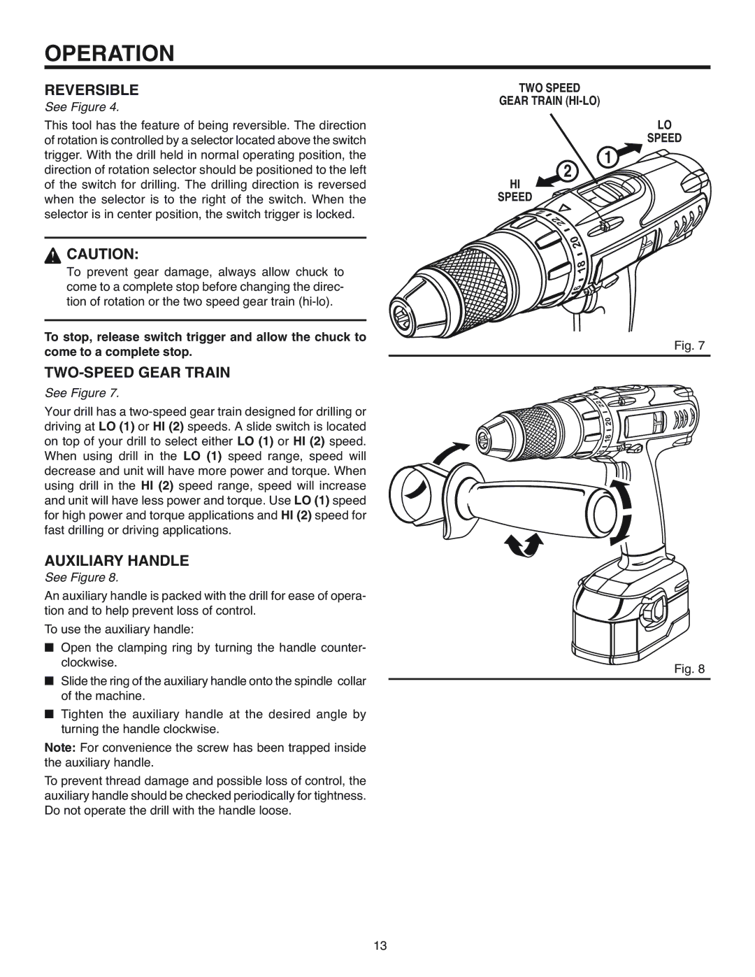 RIDGID R84015 manual Reversible, TWO-SPEED Gear Train, TWO Speed Gear Train HI-LO, HI Speed 