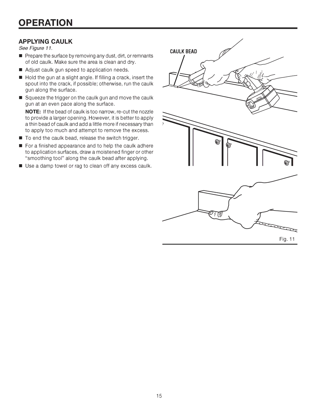 RIDGID R84040 manual Applying Caulk 