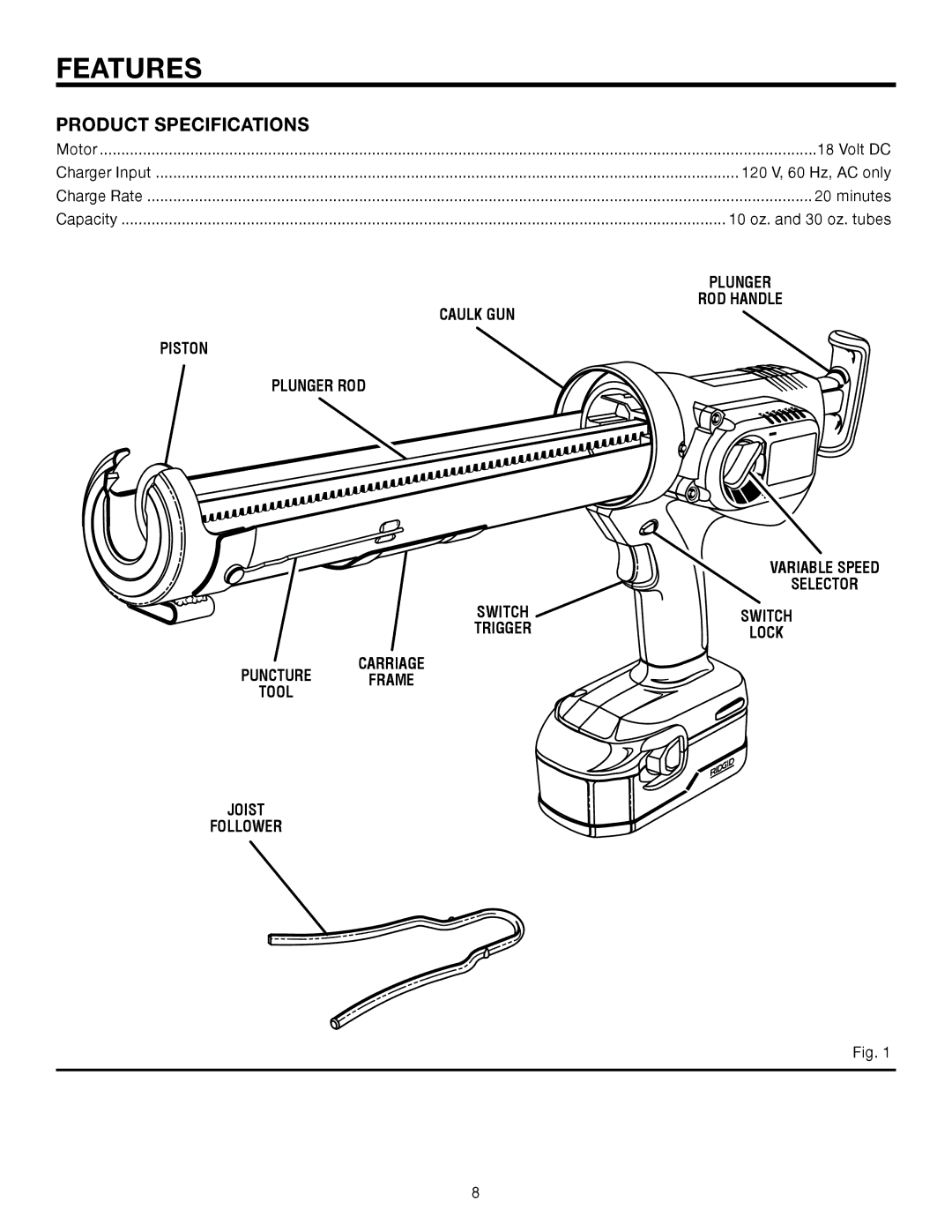 RIDGID R84040 manual Features, Product Specifications 