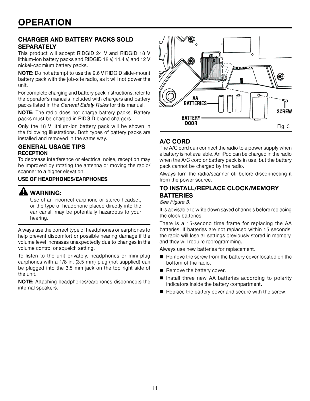 RIDGID R8408 manual Charger and Battery Packs Sold Separately, General Usage Tips, Cord 