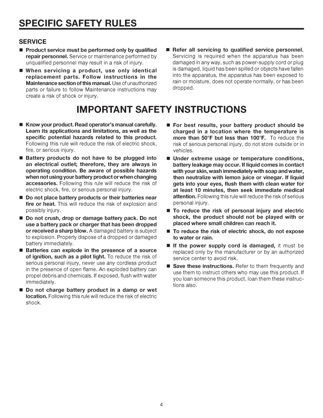 RIDGID R8408 manual Specific Safety Rules, Service 