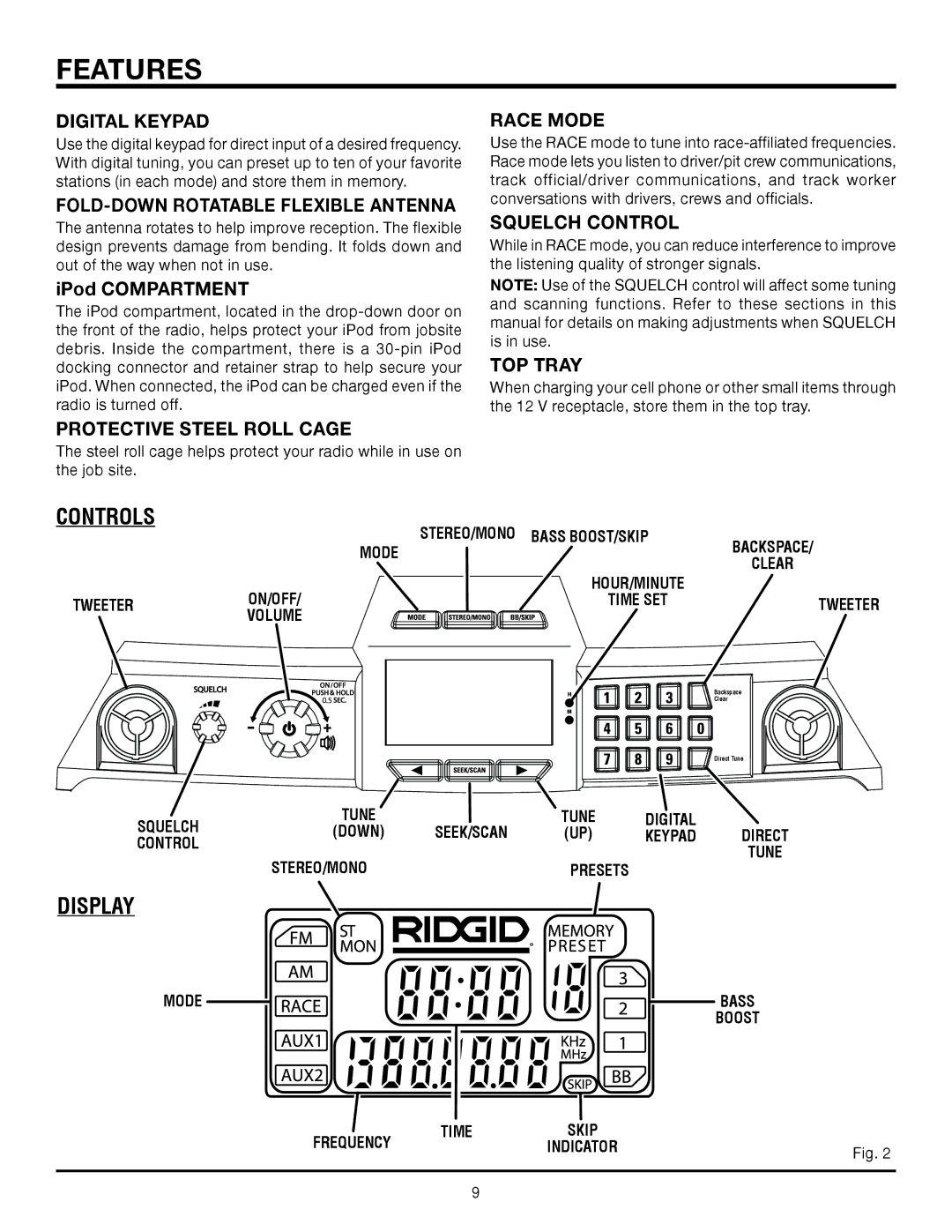 RIDGID R8408 manual Squelch Control, TOP Tray, Protective Steel Roll Cage 