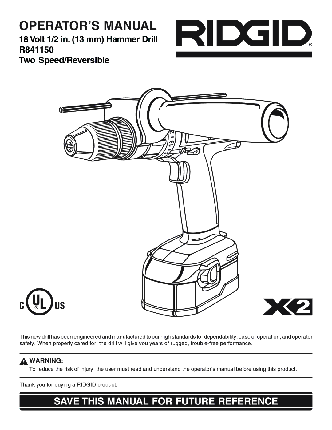 RIDGID R841150 manual OPERATOR’S Manual 