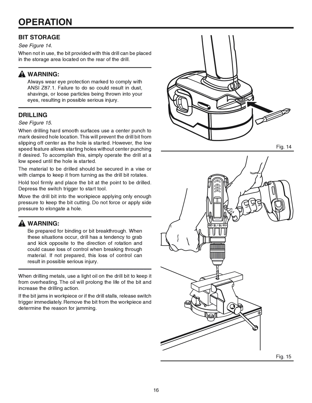 RIDGID R841150 manual BIT Storage, Drilling 