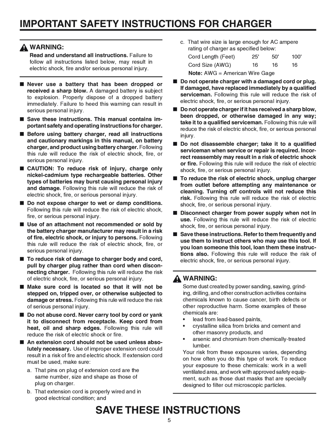 RIDGID R841150 manual Important Safety Instructions for Charger 