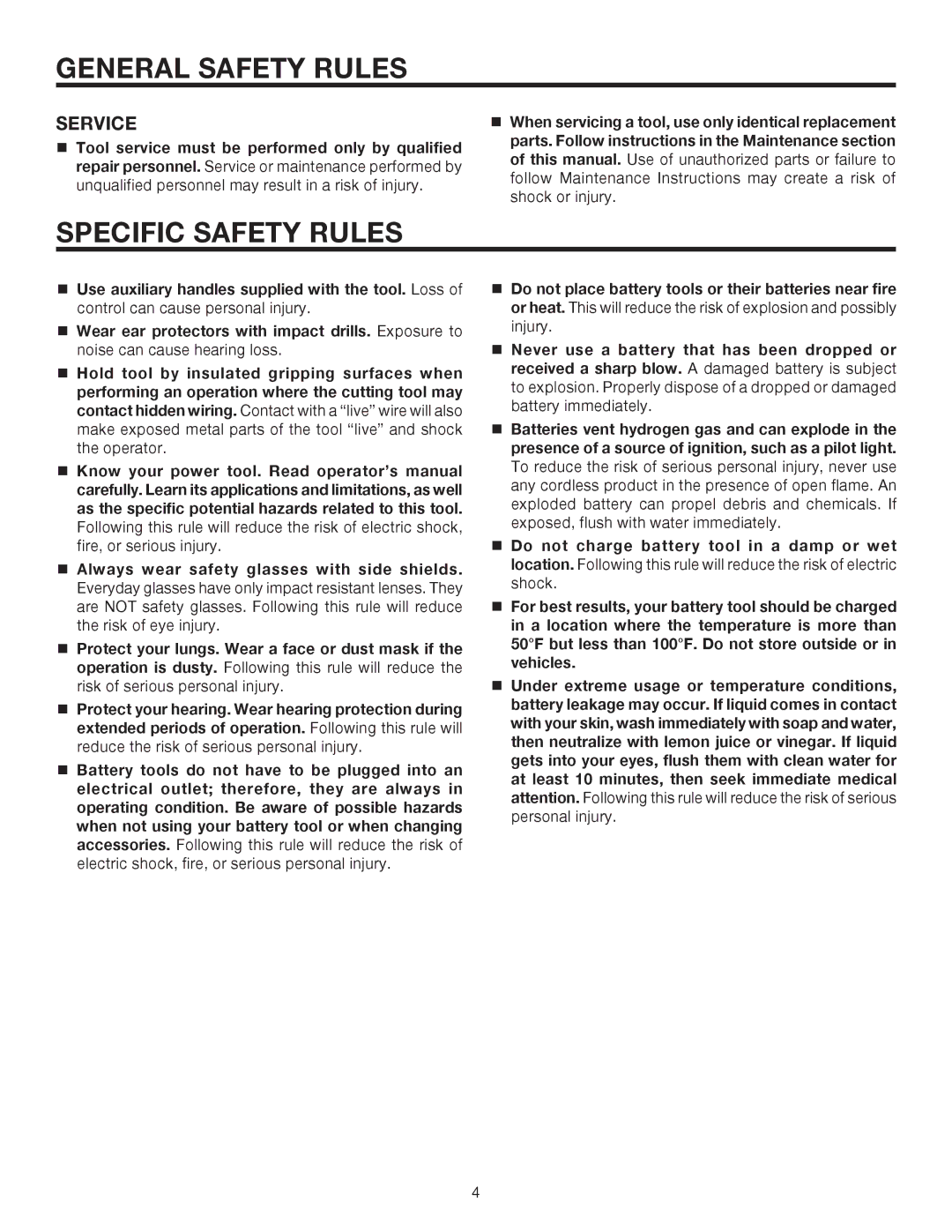 RIDGID R8411503 manual Specific Safety Rules, Service 