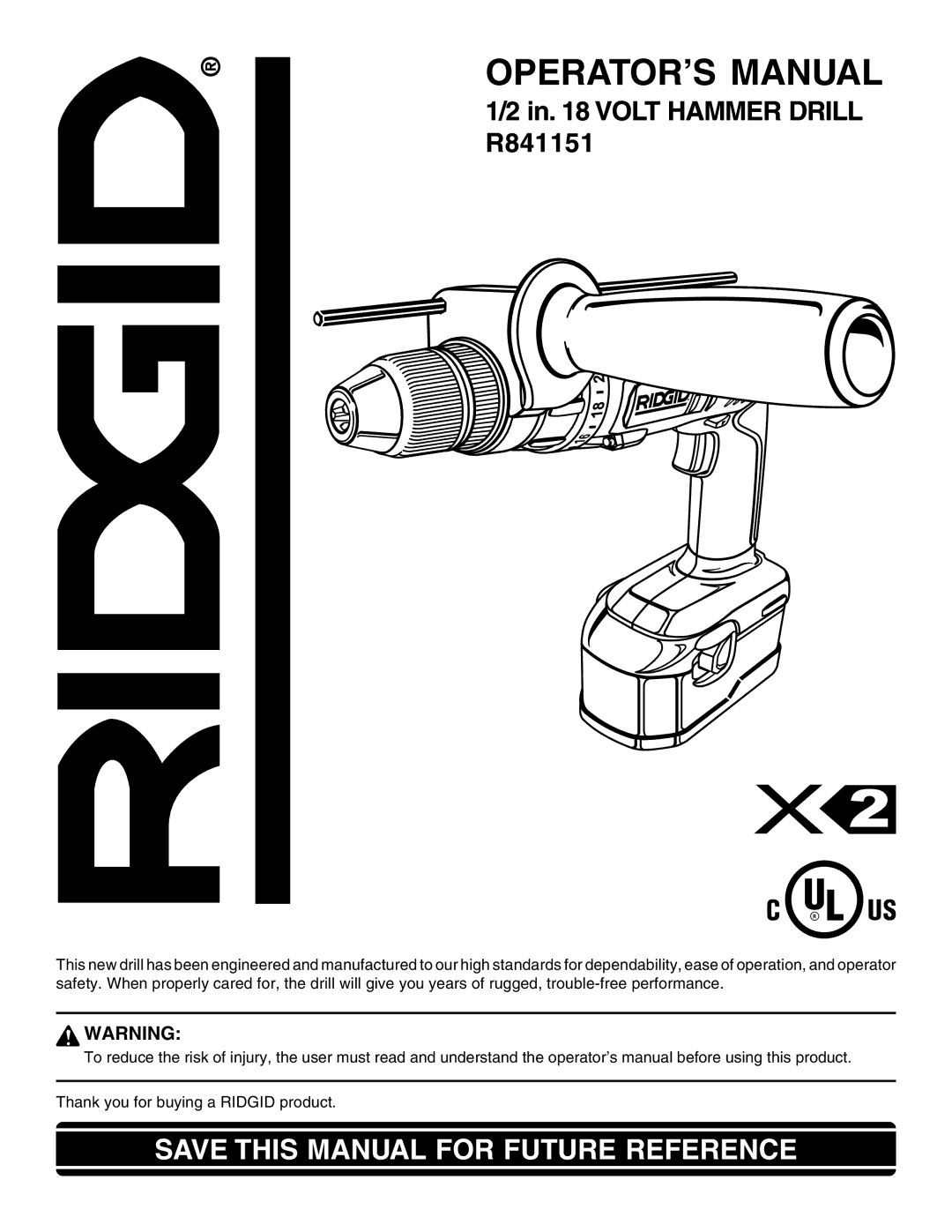 RIDGID R841151 manual OPERATOR’S Manual 