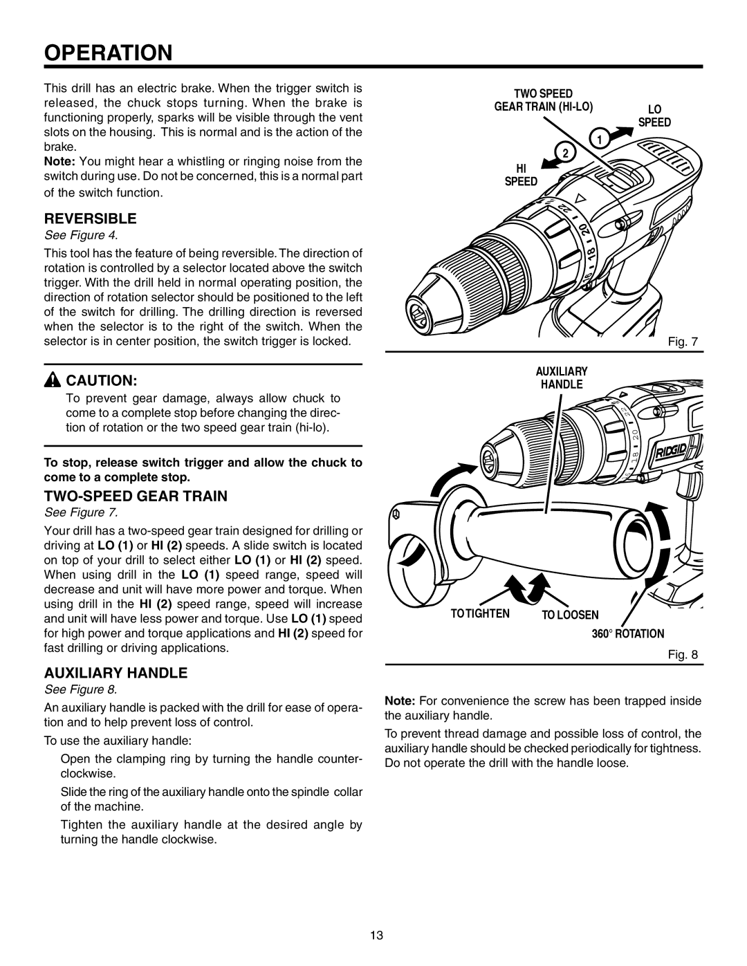 RIDGID R841151 manual Reversible, TWO-SPEED Gear Train 