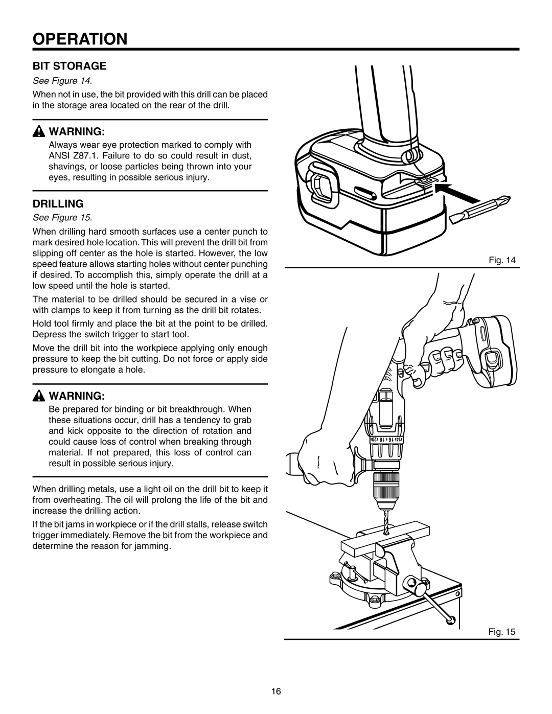 RIDGID R841151 manual BIT Storage, Drilling 