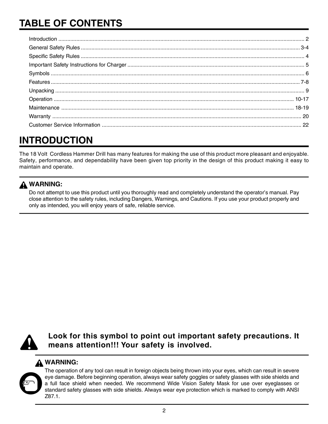 RIDGID R841151 manual Table of Contents, Introduction 