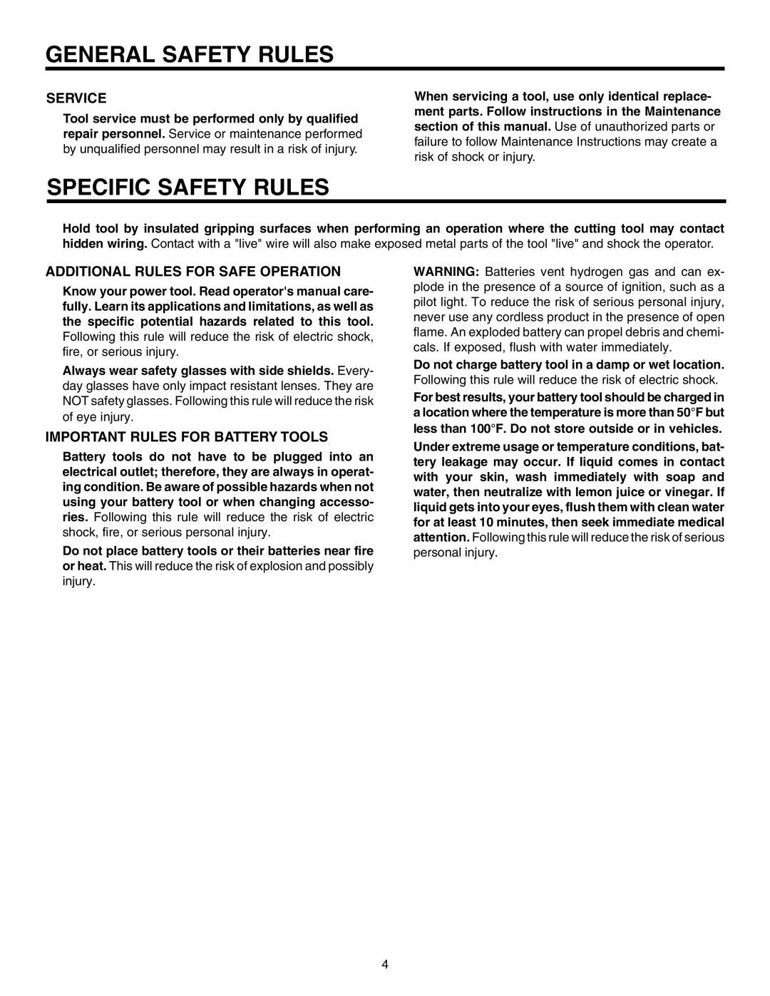 RIDGID R841151 manual Specific Safety Rules, Service 