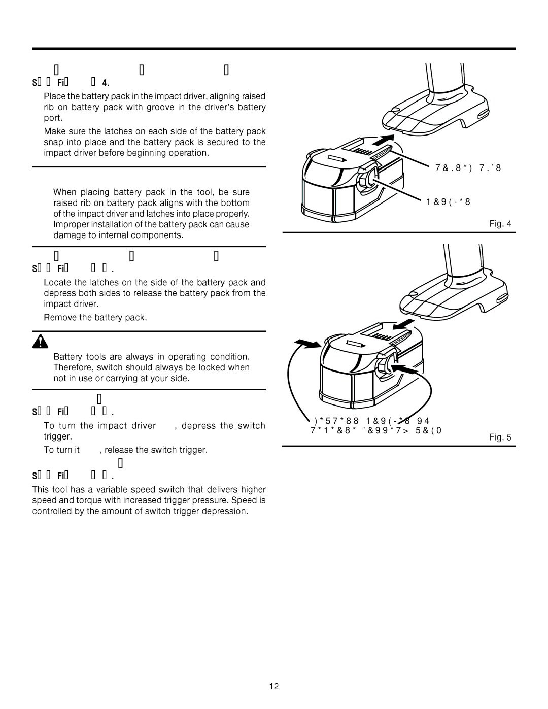 RIDGID R84230 manual To Install Battery Pack, To Remove Battery Pack, Switch Trigger, Raised Ribs Latches 