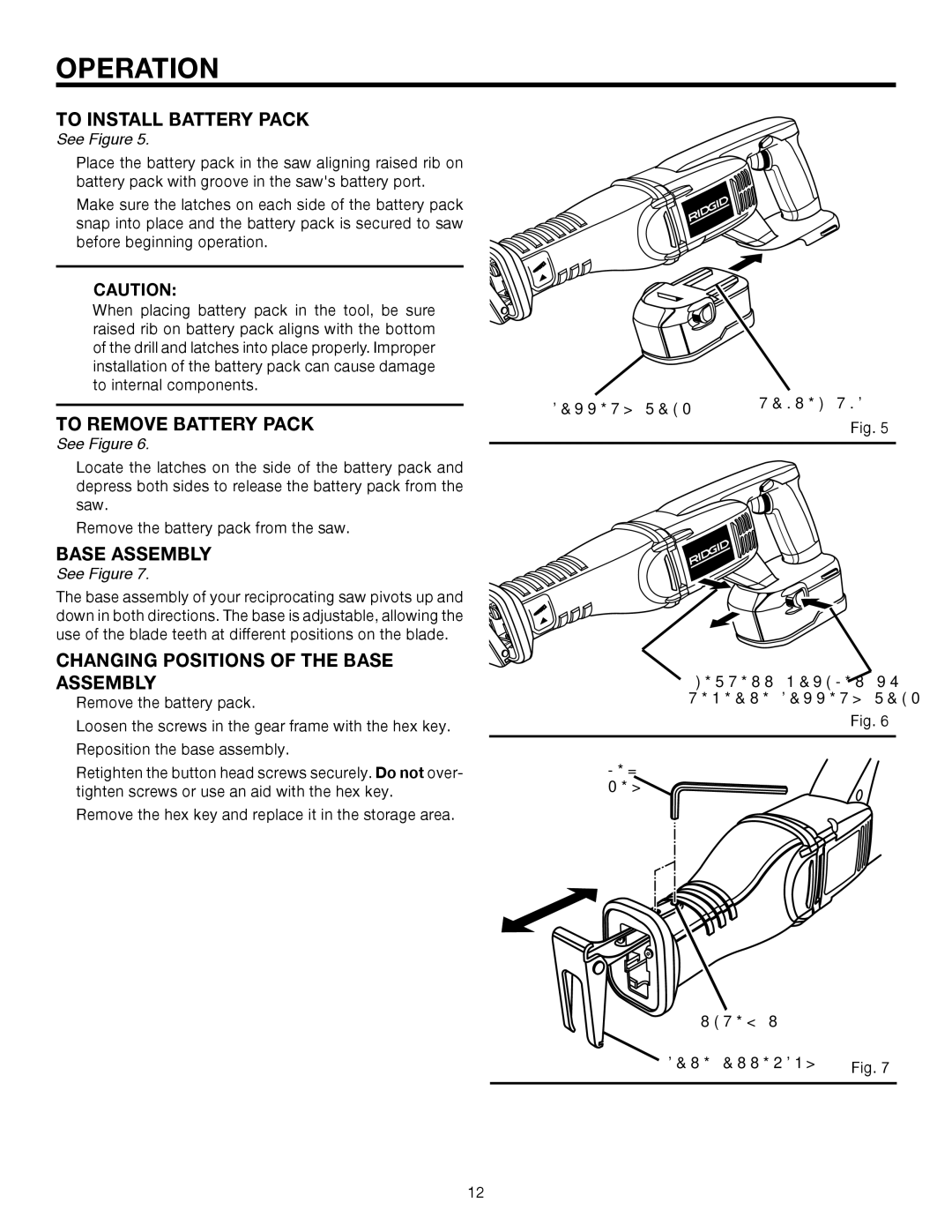 RIDGID R844 manual To Install Battery Pack, To Remove Battery Pack, Changing Positions of the Base Assembly 