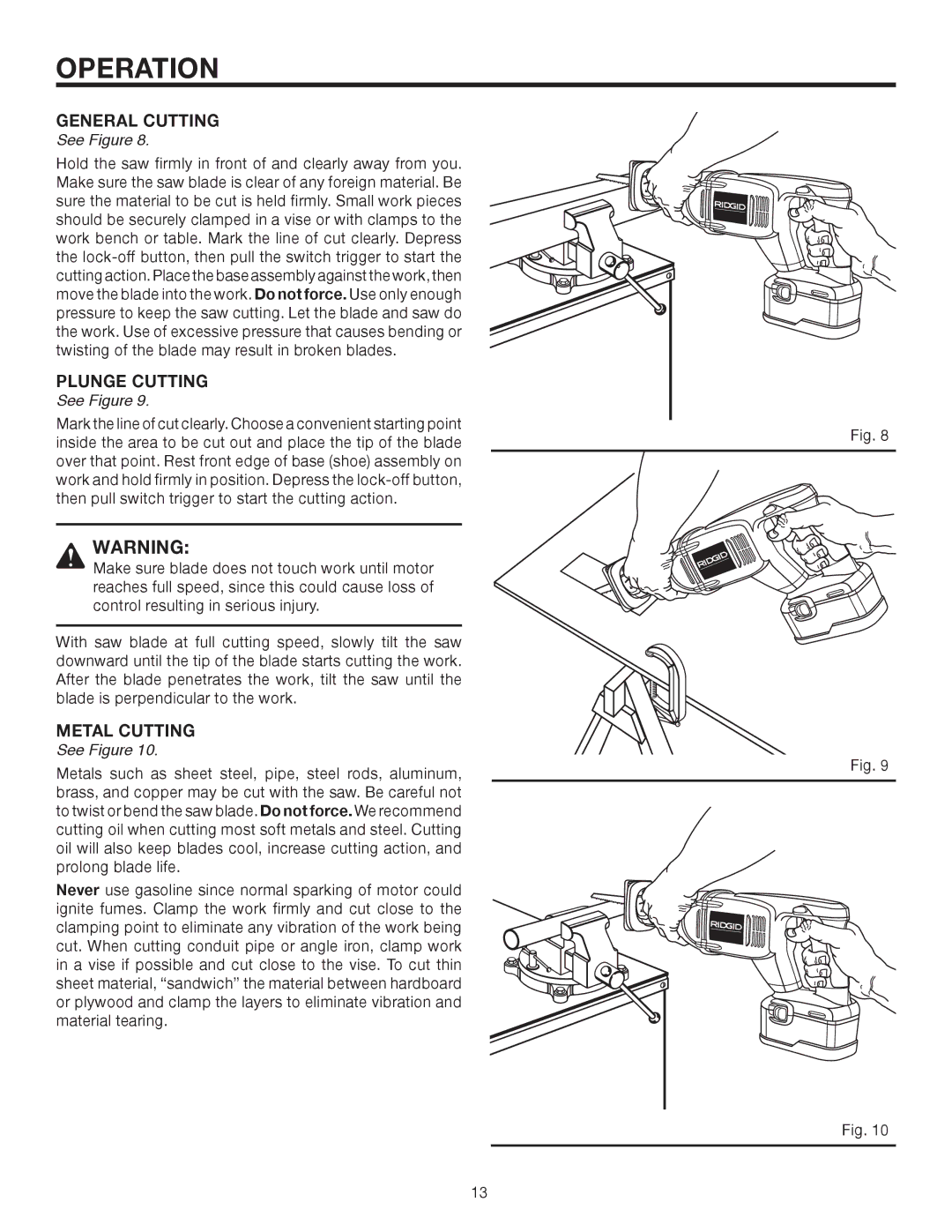 RIDGID R844 manual General Cutting 