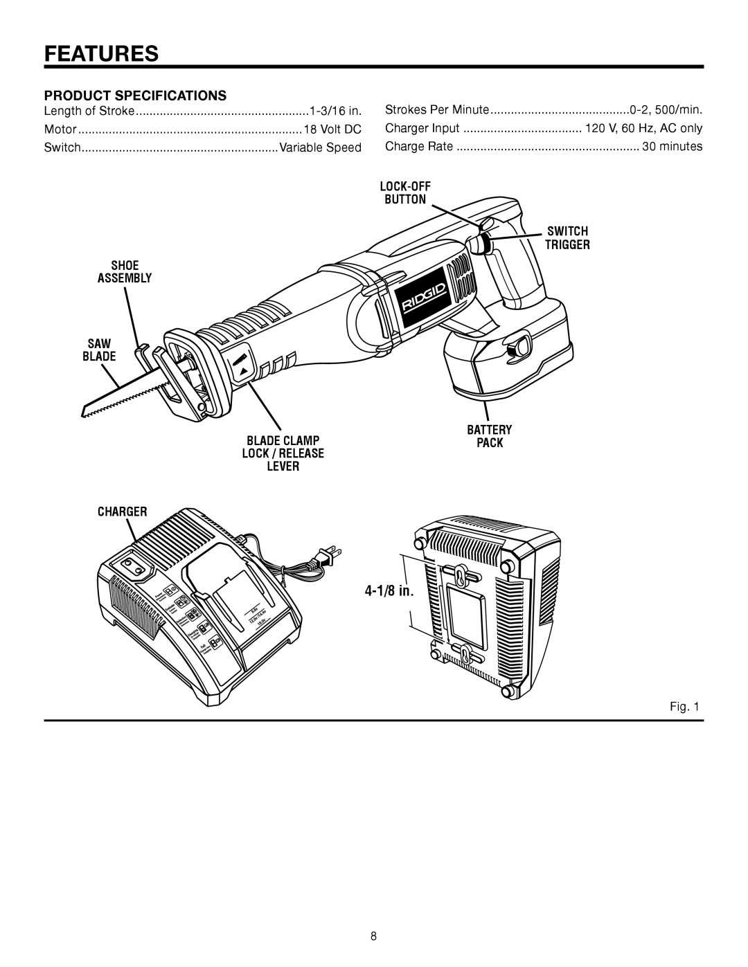 RIDGID R8442 manual Features, Product Specifications 