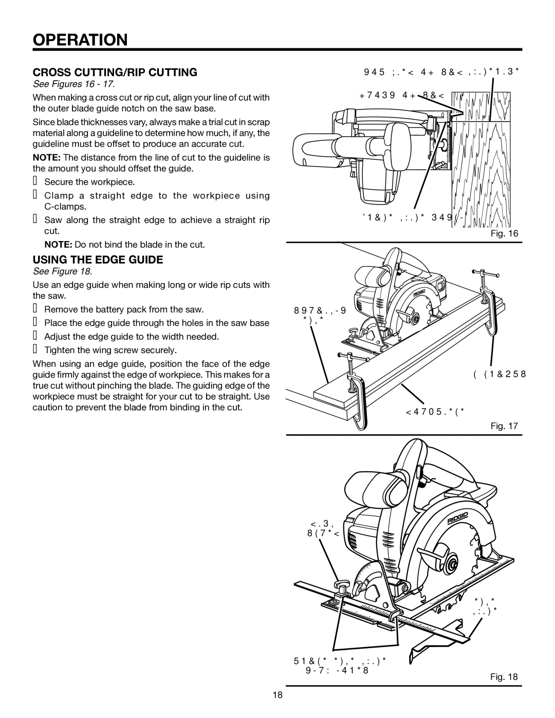 RIDGID R845 manual Cross CUTTING/RIP Cutting, Using the Edge Guide, See Figures 16 