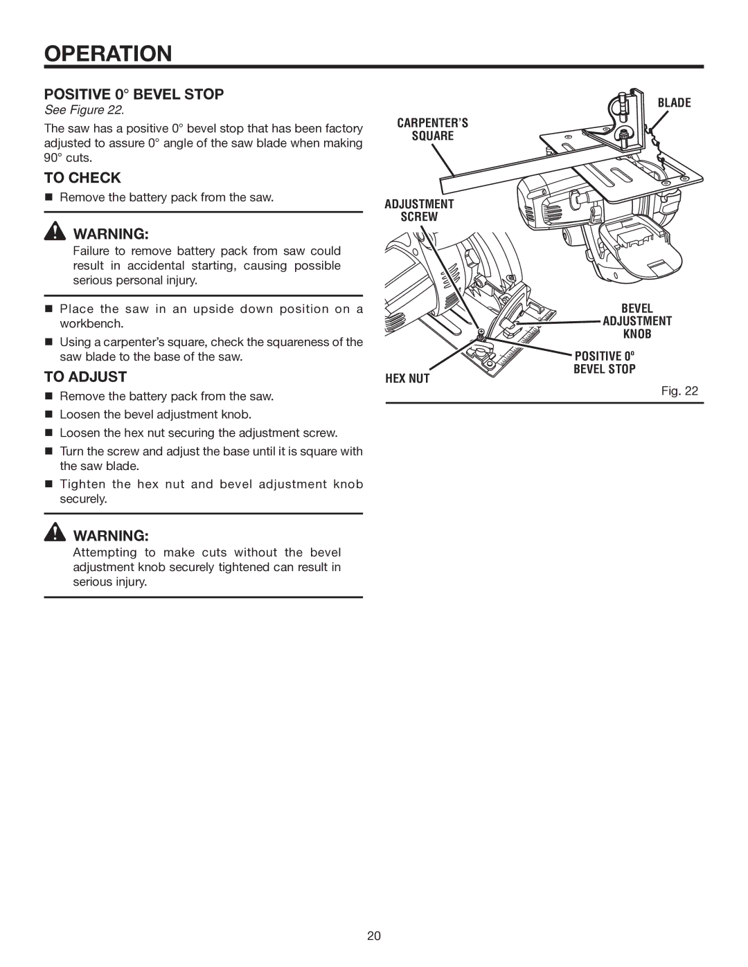 RIDGID R8452 manual Positive 0 Bevel Stop, To Check, To Adjust 