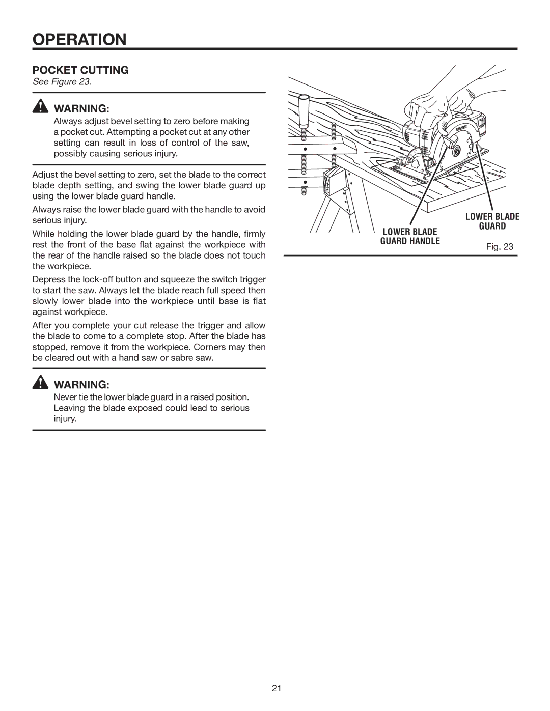 RIDGID R8452 manual Pocket Cutting 