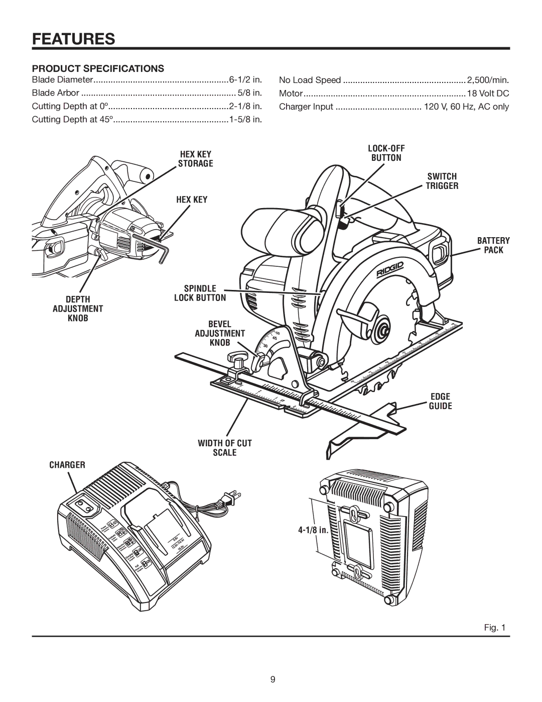 RIDGID R8452 manual Features 