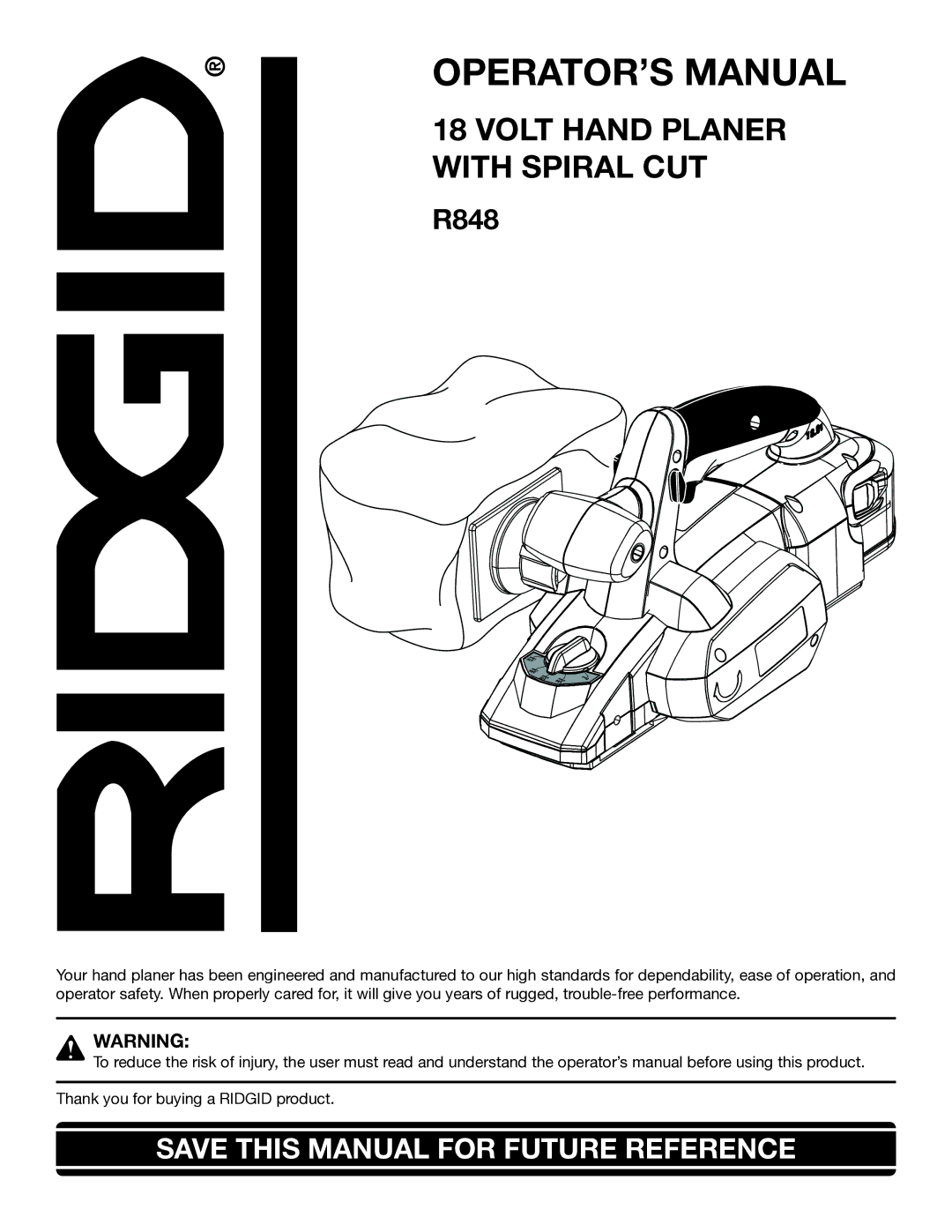 RIDGID R848 manual OPERATOR’S Manual 