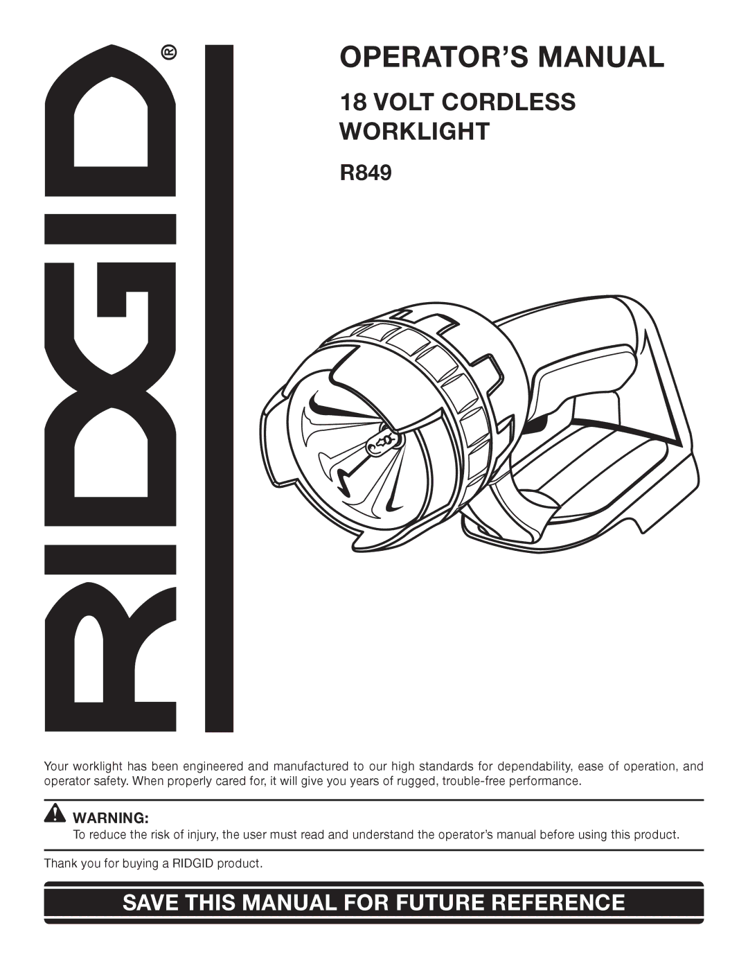 RIDGID R849 manual OPERATOR’S Manual 