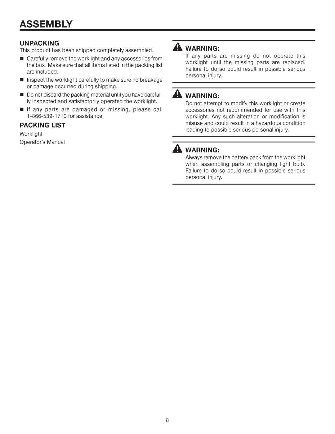 RIDGID R849 manual Assembly, Unpacking, Packing List 