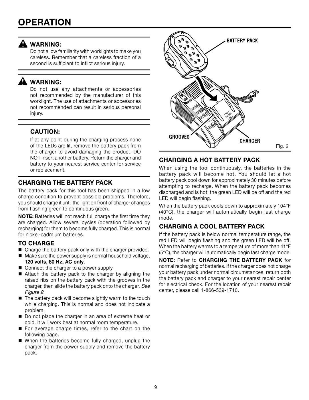 RIDGID R849 Operation, Charging the Battery Pack, To Charge, Charging a HOT Battery Pack, Charging a Cool Battery Pack 