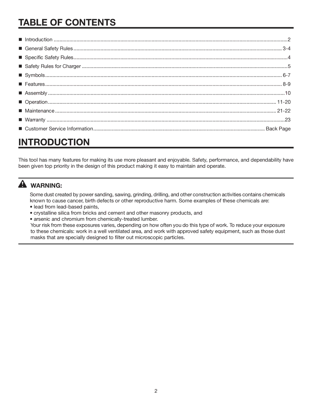 RIDGID R851150 manual Table of Contents, Introduction 