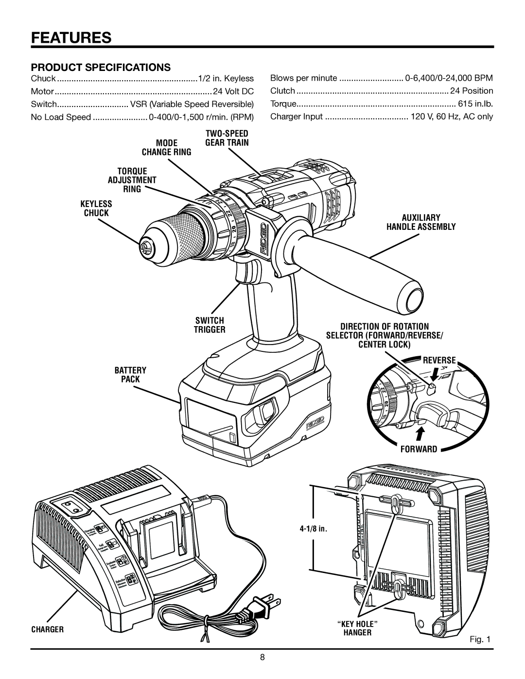 RIDGID R851150 manual Features, Product Specifications 